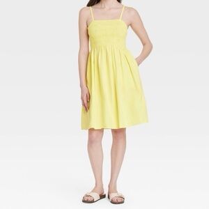 Universal Thread Yellow XS Linen Blend Smocked Mini Dress